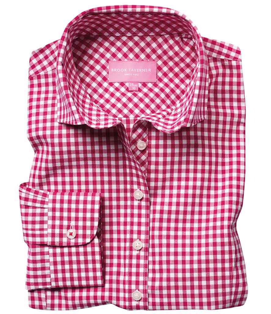 (ブルーク・タバナー) Brook Taverner レディース Kansas ギンガムチェック柄 長袖シャツ ブラウス PC3922 (ブルー) Brook Taverner Ladies Kansas Gingham Long Sleeve Shirt